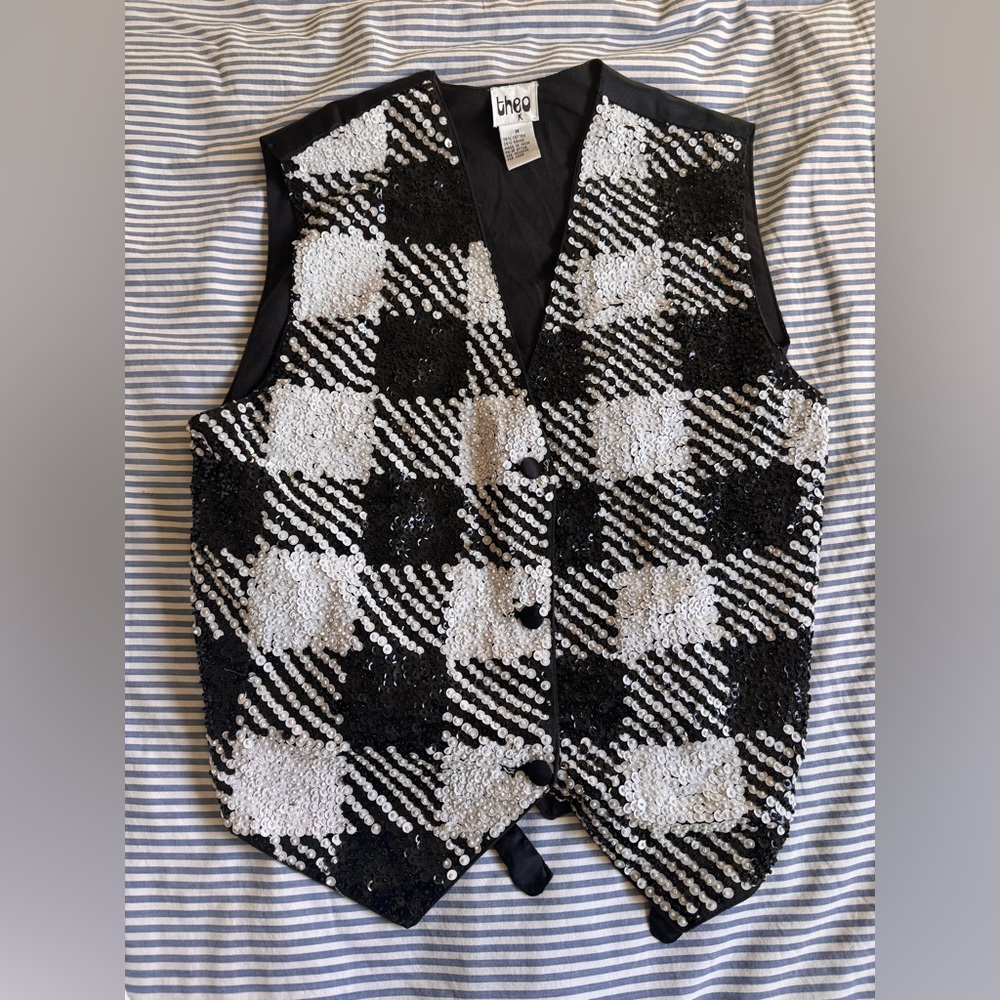 Vintage Checkered Sequin Vest